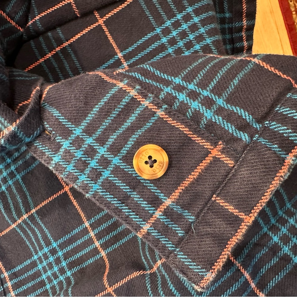 Stio Blue Plaid Button Down Flannel Shirt Shacket size Large - Picture 5 of 5
